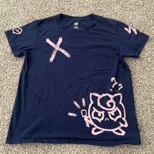 Uniqlo Navy Short Sleeve Tee‎ with Pink Graphic Jigglypuff Motif
